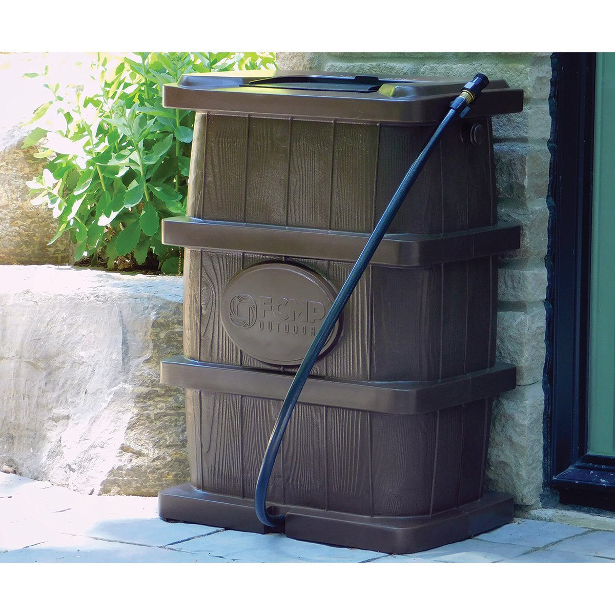 FCMP Outdoor Wood Grain Rain Barrel - 45 Gal. - QC Supply - 