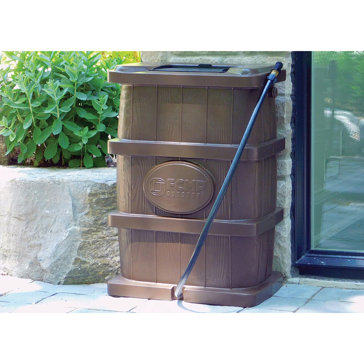FCMP Outdoor Wood Grain Rain Barrel - 45 Gal. - QC Supply - 