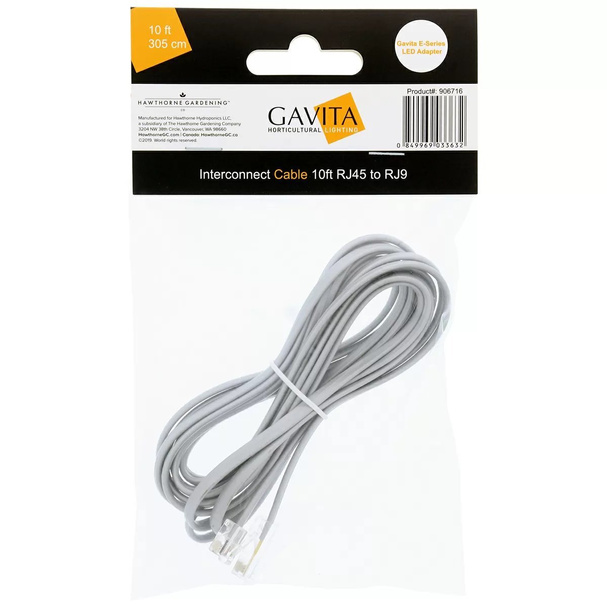 Gavita e - Series LED Adapter Interconnect Cable - 10' Long - QC Supply - 