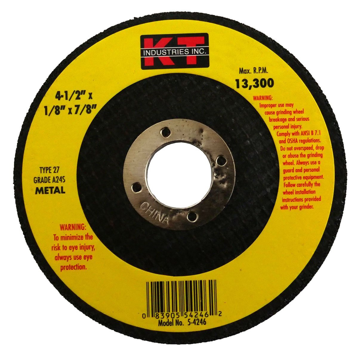 K - T Industries® Metal Grinding Wheel - 4 - 1/2 x 1/8 Arbor 7/8 - QC Supply - 