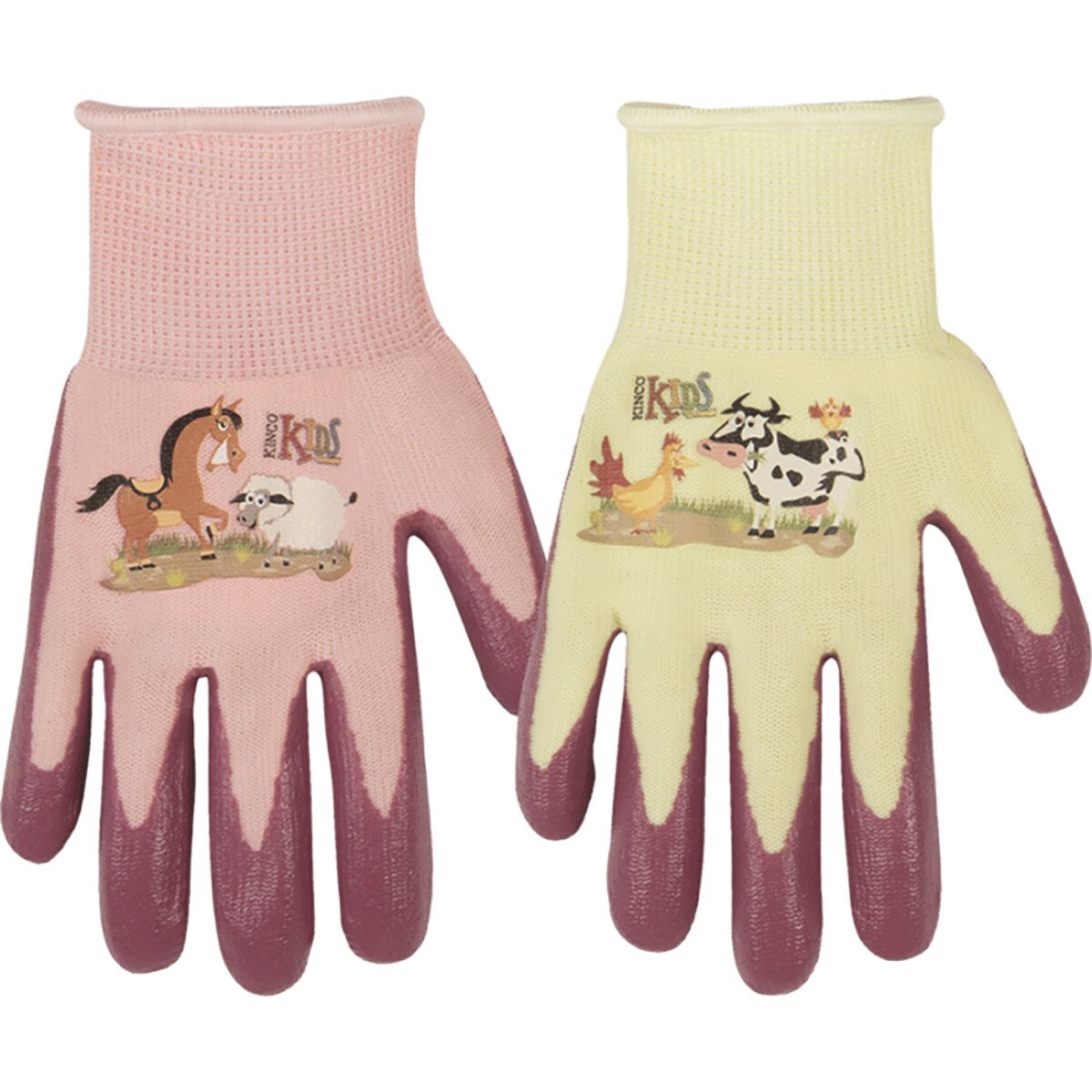 Kinco® Kids' Farm Friends Nylon Knit Shell & Foam Nitrile Palm Gloves - QC Supply - 