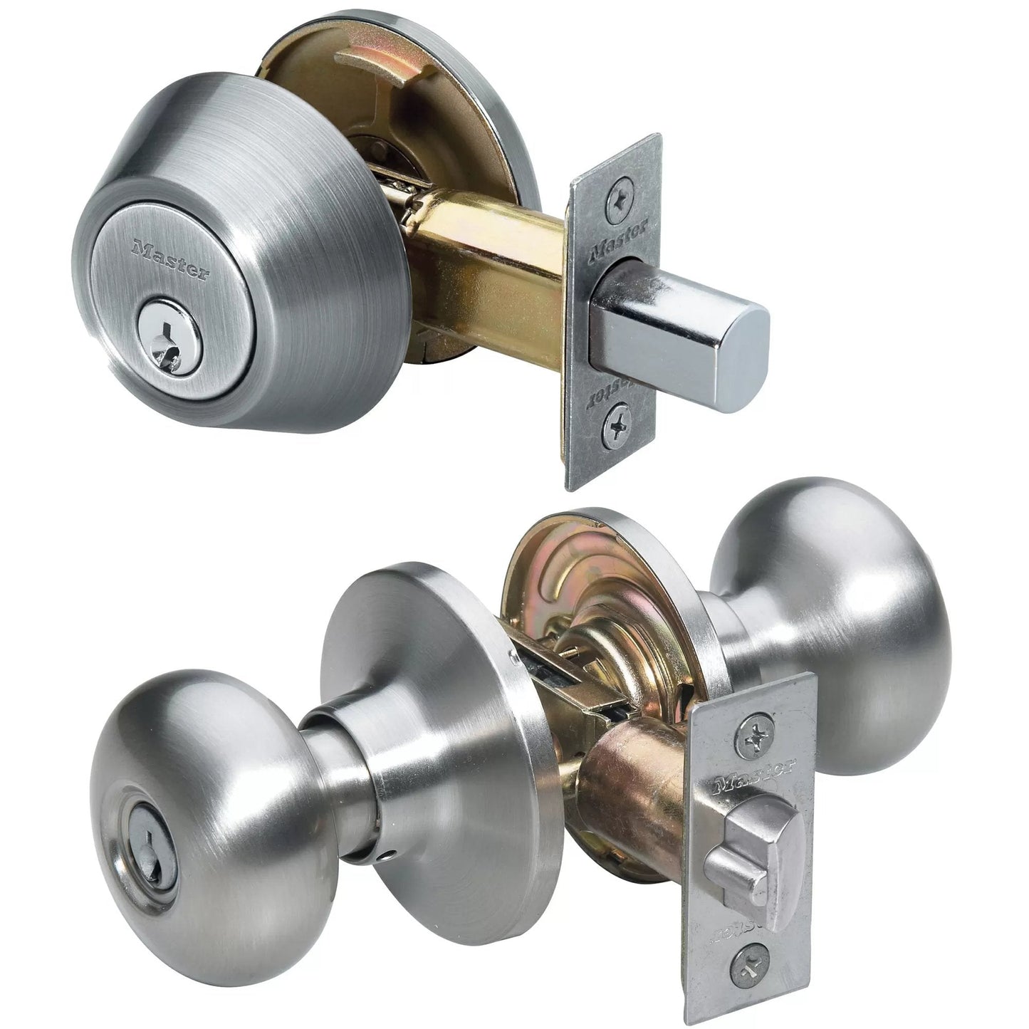 Master Lock® Satin Nickel Biscuit Style Entry Door Lock w/Single Cylinder Deadbolt - QC Supply - 