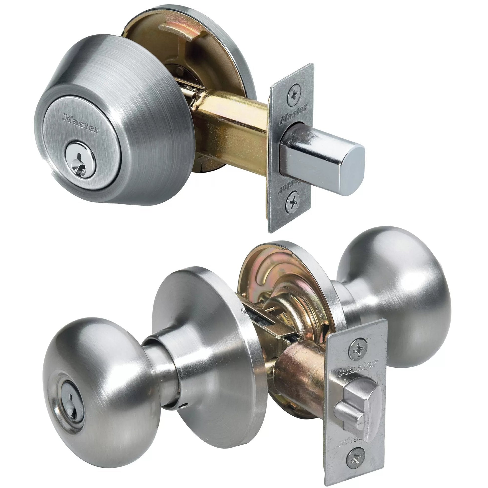 Master Lock® Satin Nickel Biscuit Style Entry Door Lock w/Single Cylinder Deadbolt - QC Supply - 