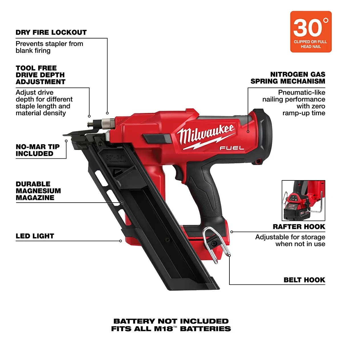 Milwaukee® Tool M18 FUEL™ 30 Degree Framing Nailer - Tool ONLY - QC Supply - 