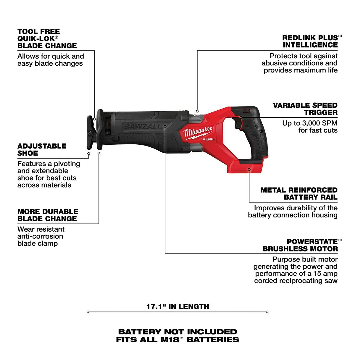 Milwaukee® Tool M18 FUEL™ SAWZALL® Reciprocating Saw - Tool ONLY - QC Supply - 