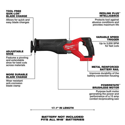 Milwaukee® Tool M18 FUEL™ SAWZALL® Reciprocating Saw - Tool ONLY - QC Supply - 