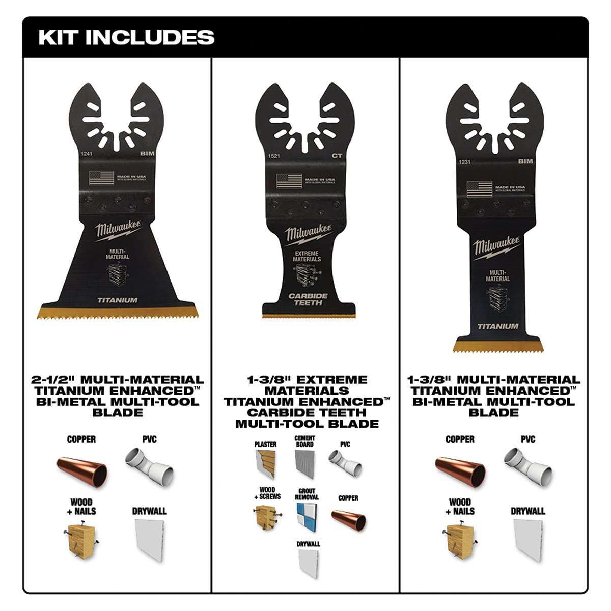 Milwaukee Tool OPEN - LOK™ Multi - Material Cutting Multi - Tool Blade Variety Pack - 3 Piece - QC Supply - 