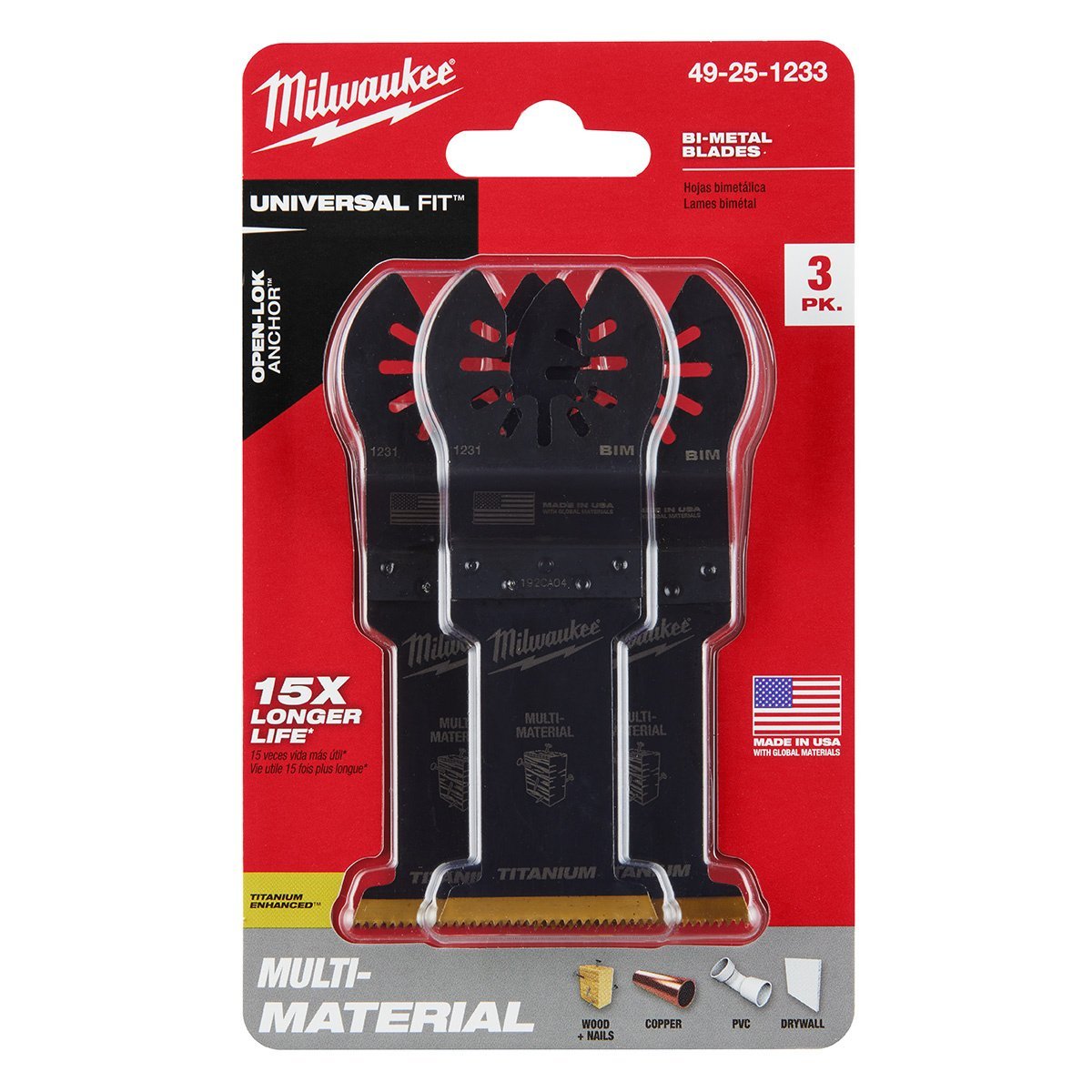 Milwaukee Tool OPEN - LOK™ Titanium Enhanced Bi - Metal Multi - Material Blade - 1 - 3/8" - 3 Pack - QC Supply - 
