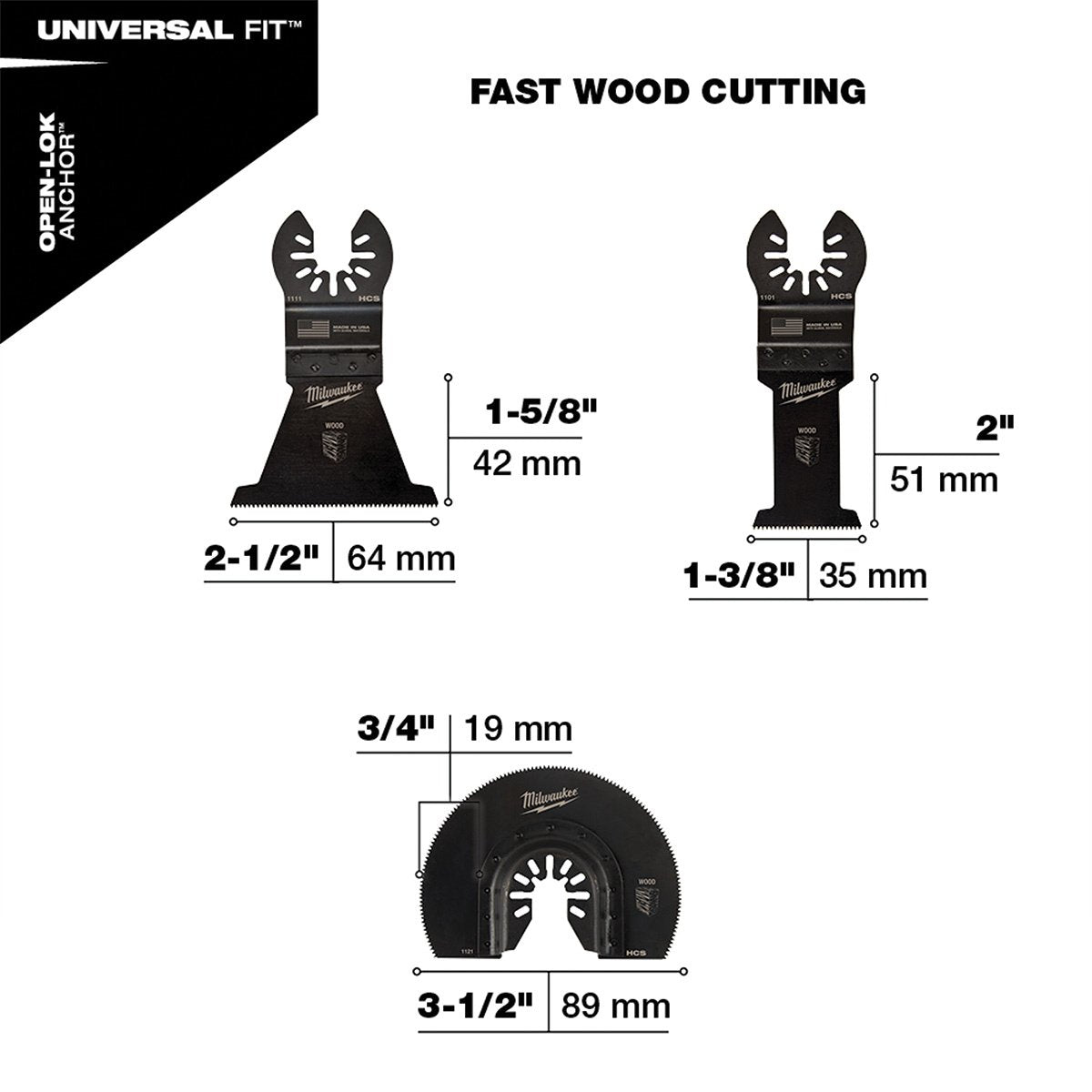 Milwaukee Tool OPEN - LOK™ Wood Cutting Multi - Tool Blade Variety Pack - 3 Piece - QC Supply - 
