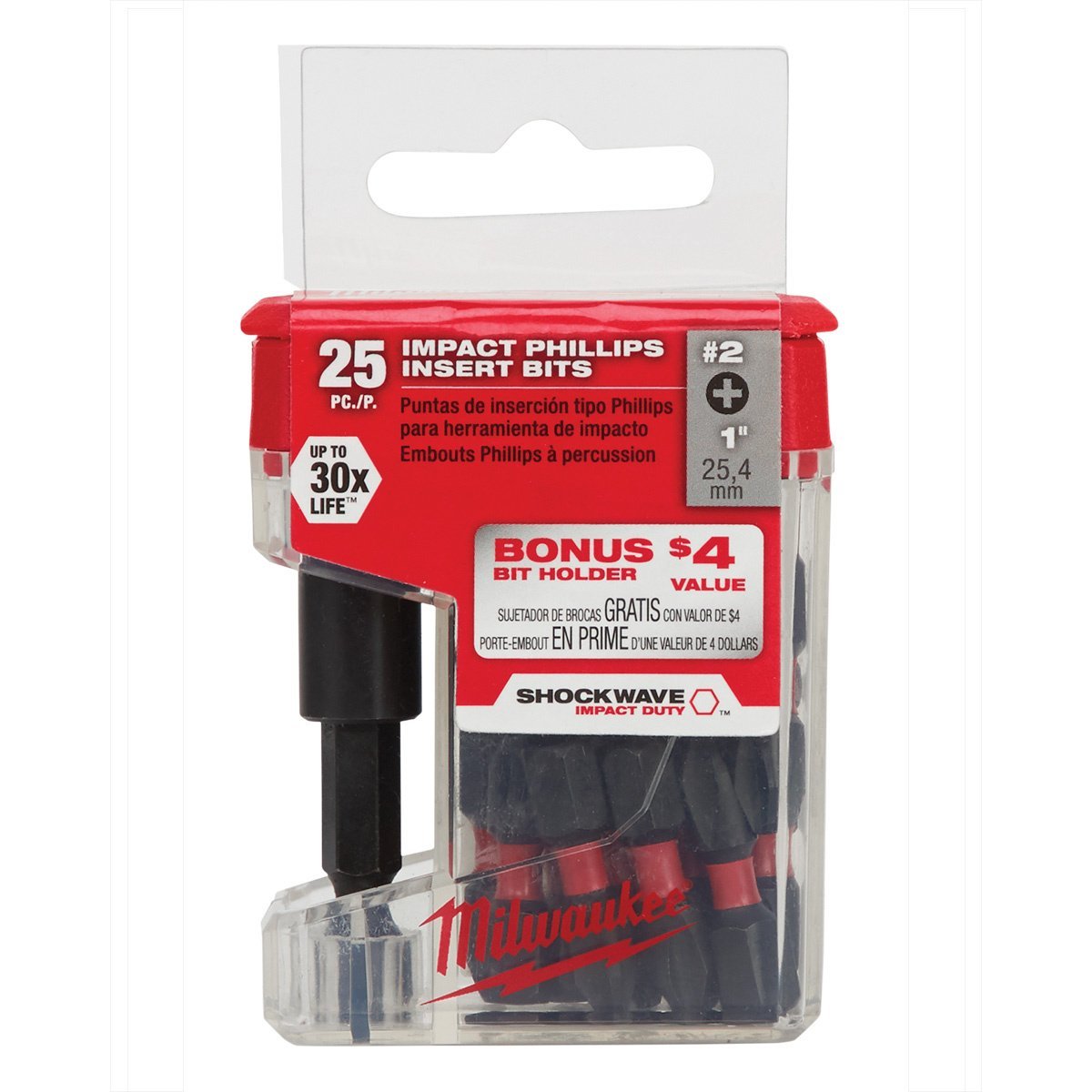 Milwaukee Tool Shockwave™ 2.36" Magnetic Bit Tip Holder w/Impact Phillips #2 Insert Bits - QC Supply - 