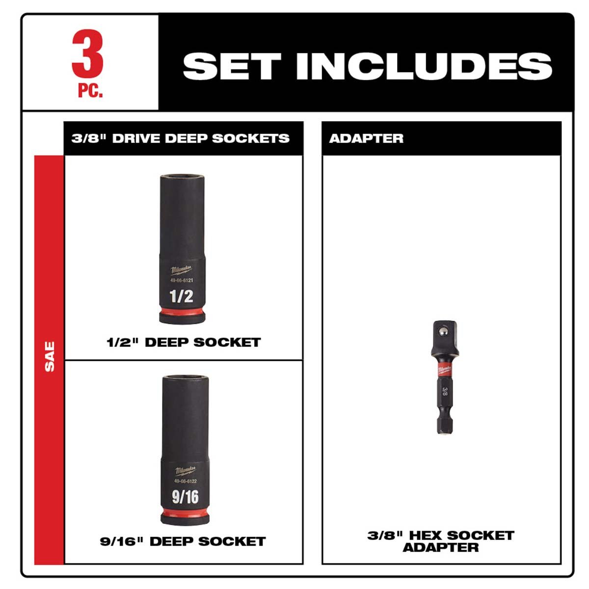 Milwaukee Tool Shockwave 3/8" Drive Impact Socket Set - 3 Piece - QC Supply - 