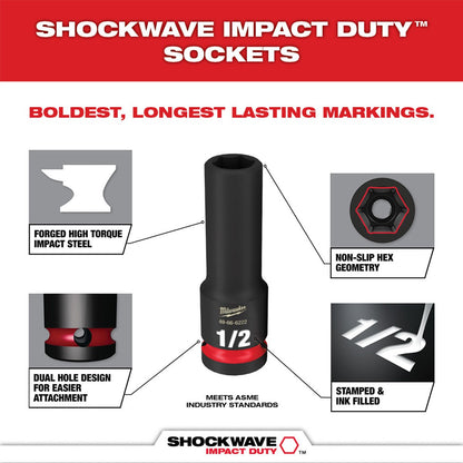 Milwaukee Tool Shockwave Impact Duty 1/2" Drive 11/16" Deep 6 Point Socket - QC Supply - 