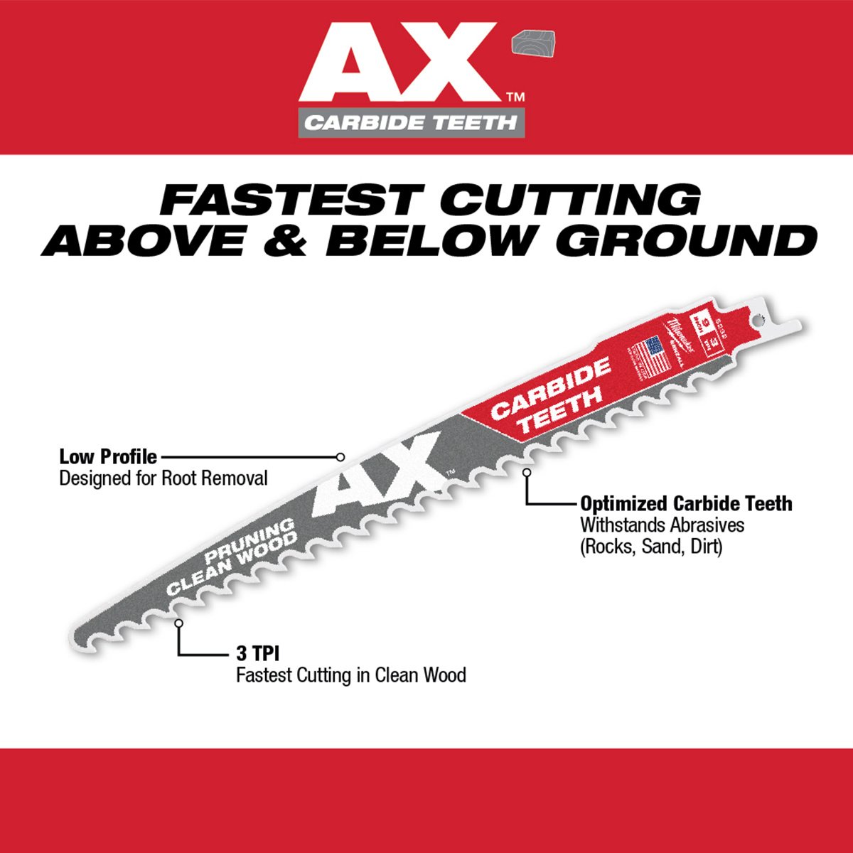 Milwaukee Tool The Ax for Pruning & Clean Wood Sawzall Blade - 6" 3 TPI 1pk - QC Supply - 