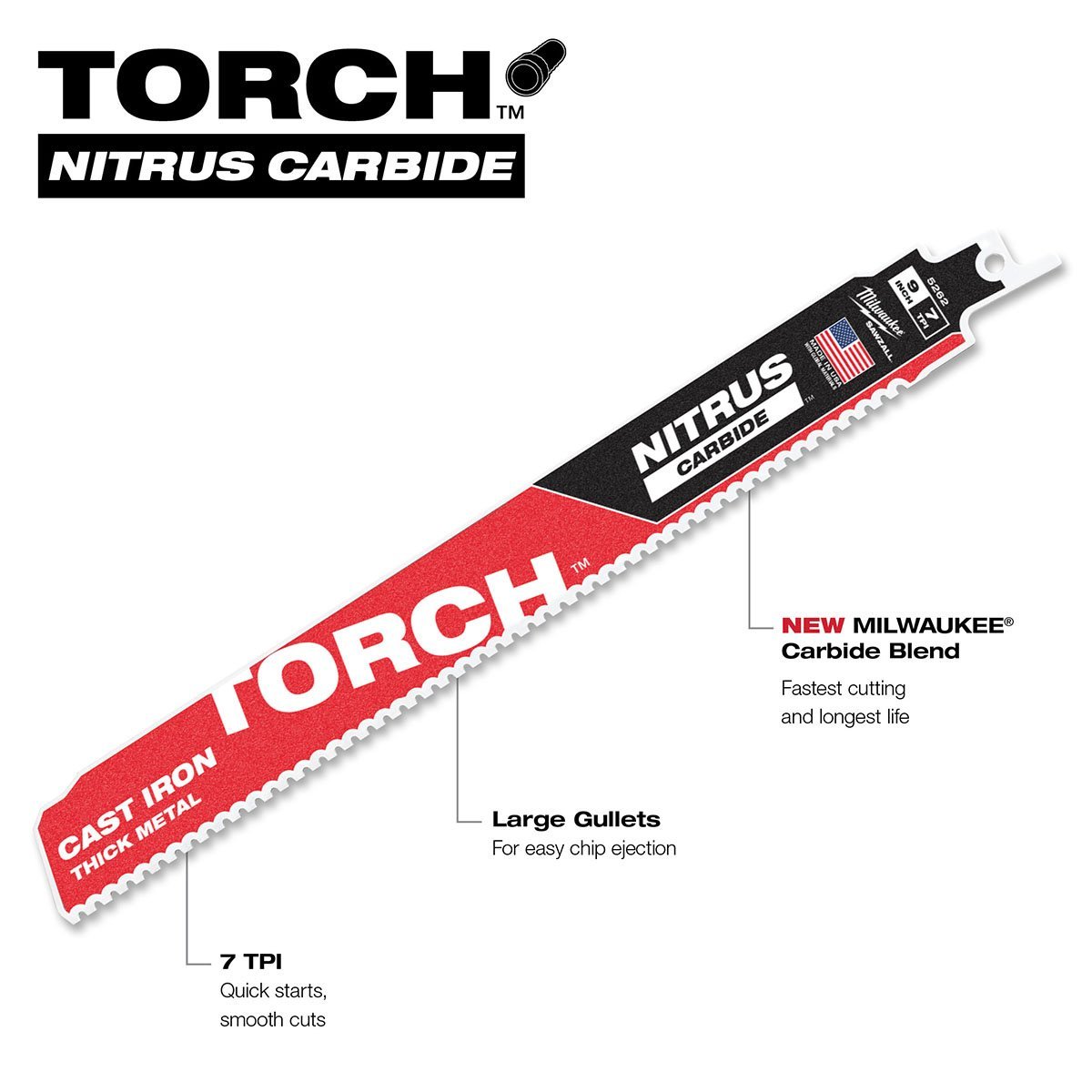 Milwaukee Tool The Torch for Cast Iron with Nitrus Carbide™ - 6" 7 TPI - 1 Pack - QC Supply - 