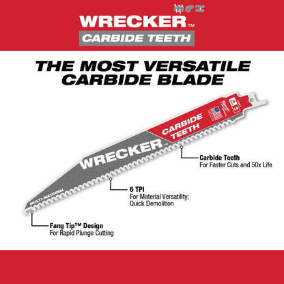 Milwaukee Tool THE WRECKER™ With Carbide Teeth SAWZALL® Blade - 12" 6 TPI - 1Pk - QC Supply - 