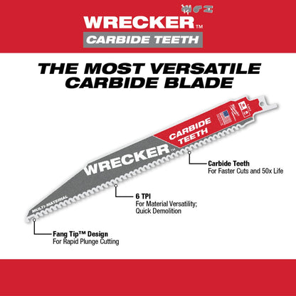 Milwaukee Tool THE WRECKER™ With Carbide Teeth SAWZALL® Blade - 9" 6 TPI - 1 Pack - QC Supply - 