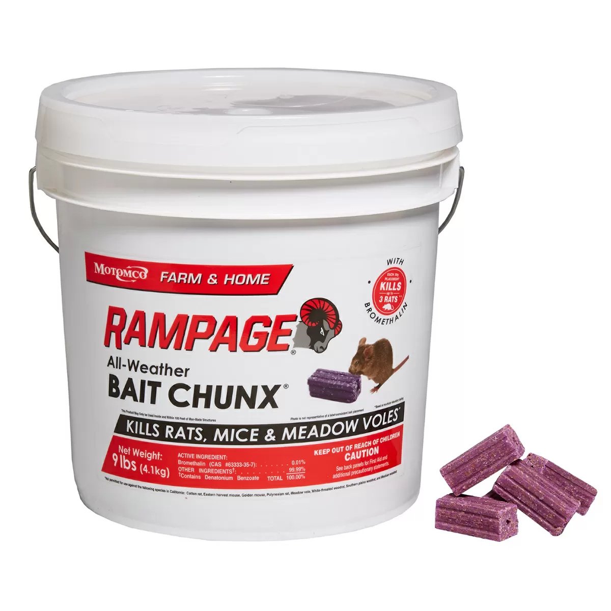 Motomco Rampage AllWeather Rat Bait Chunx Bucket - 9 lbs - QC Supply - 