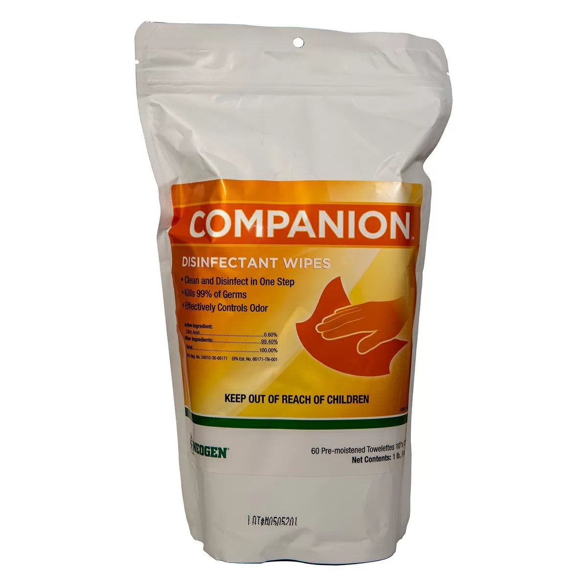 Neogen COMPANION™ Disinfectant 10" x 12" Large Wipes - 60 Count - QC Supply - 