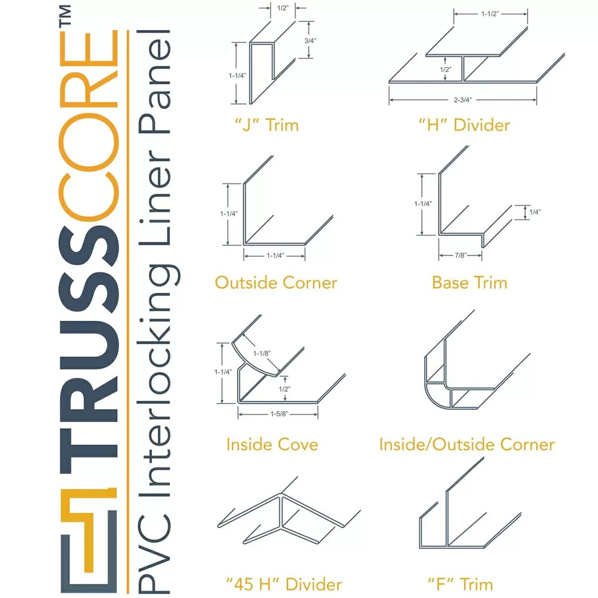 Trusscore Wall & Ceiling Trim Gray - Large Outside Corner 2" X 10' - QC Supply - 