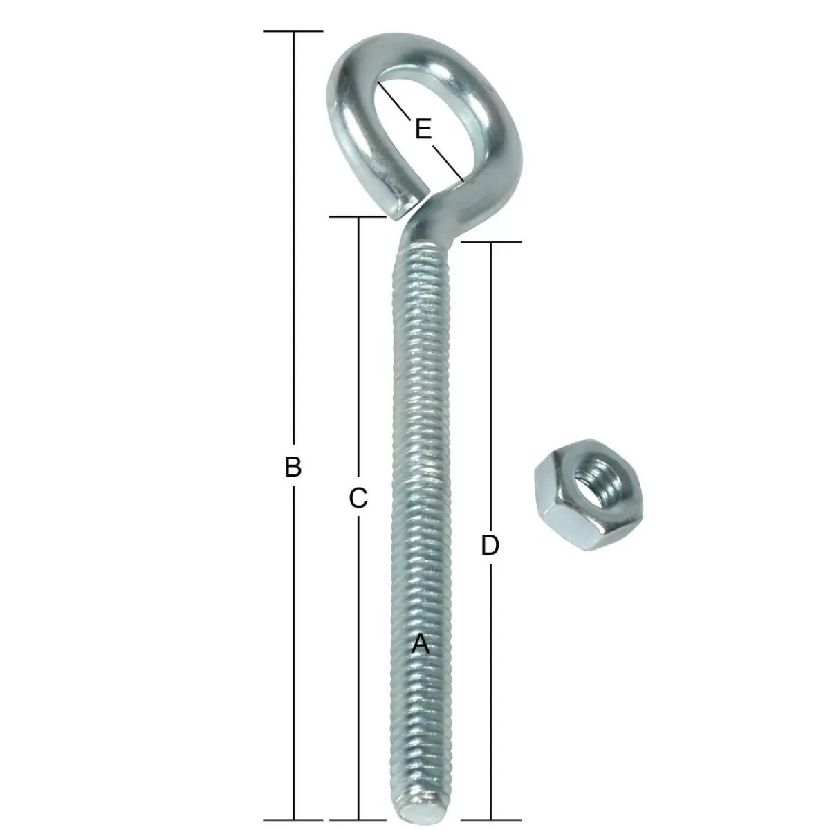 Zinc Eye Bolt w/ Nut - 1/4" x 4" - QC Supply - 