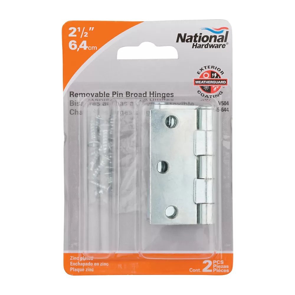 Zinc - Plated Removable Pin Broad Hinges - 2 1/2" - QC Supply - 