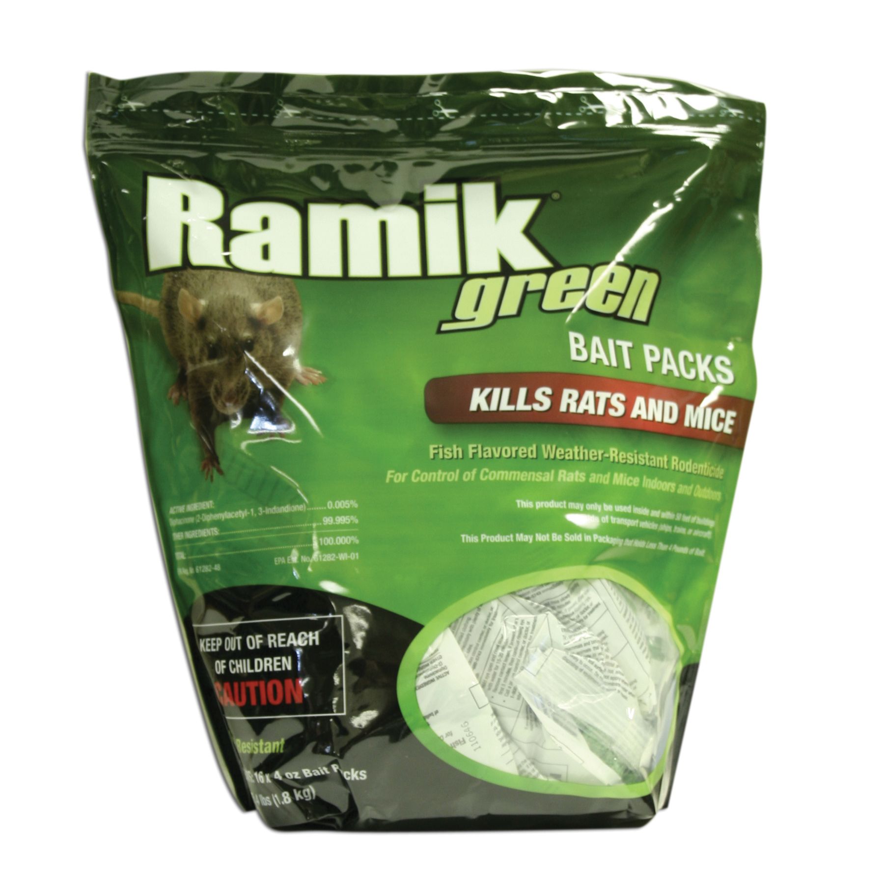 Ramik Green Rat Poison  4 Lb Mini Chunk Fish flavored Rat and Mouse bait 