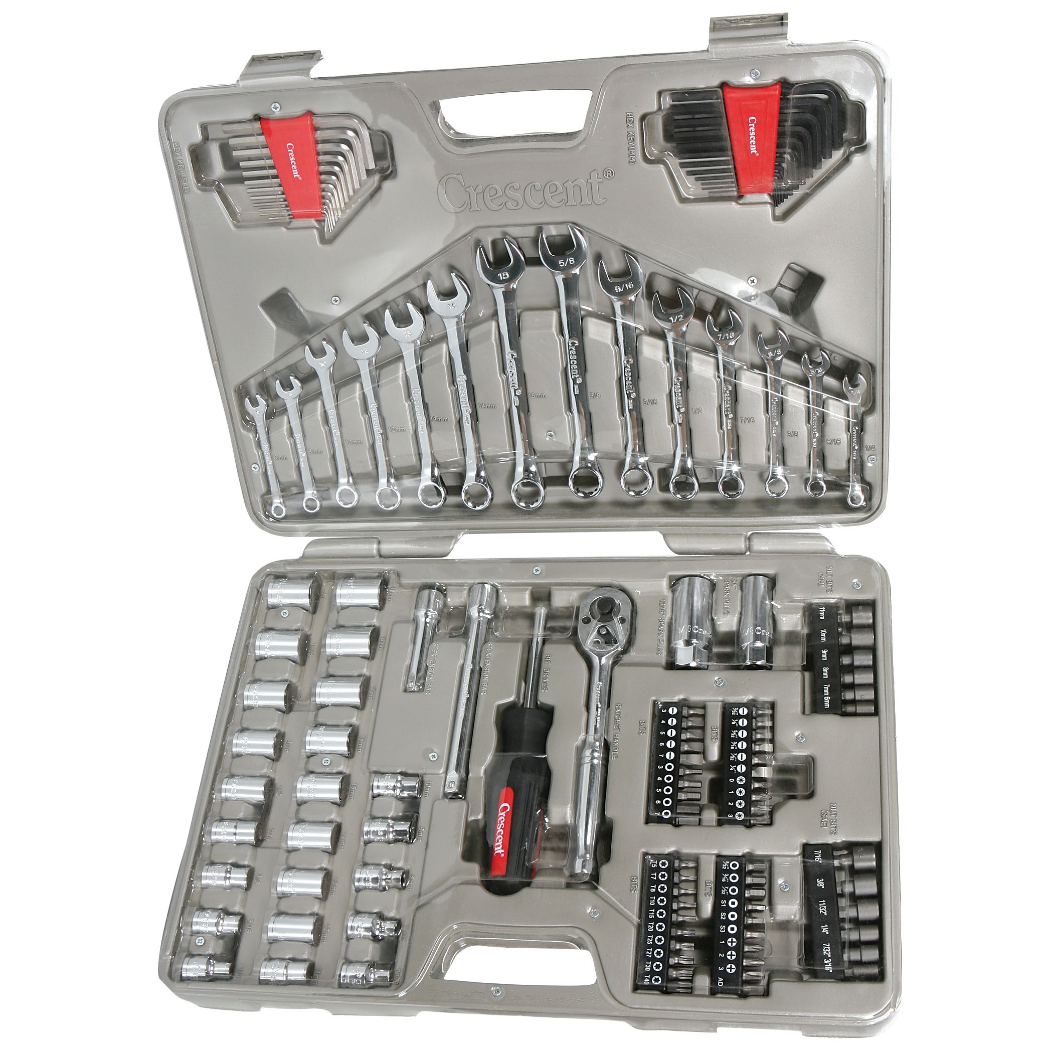 CTK90 Crescent 90 Piece Mechanics Tool Set with Ratcheting Wrenches SAE & Metric 