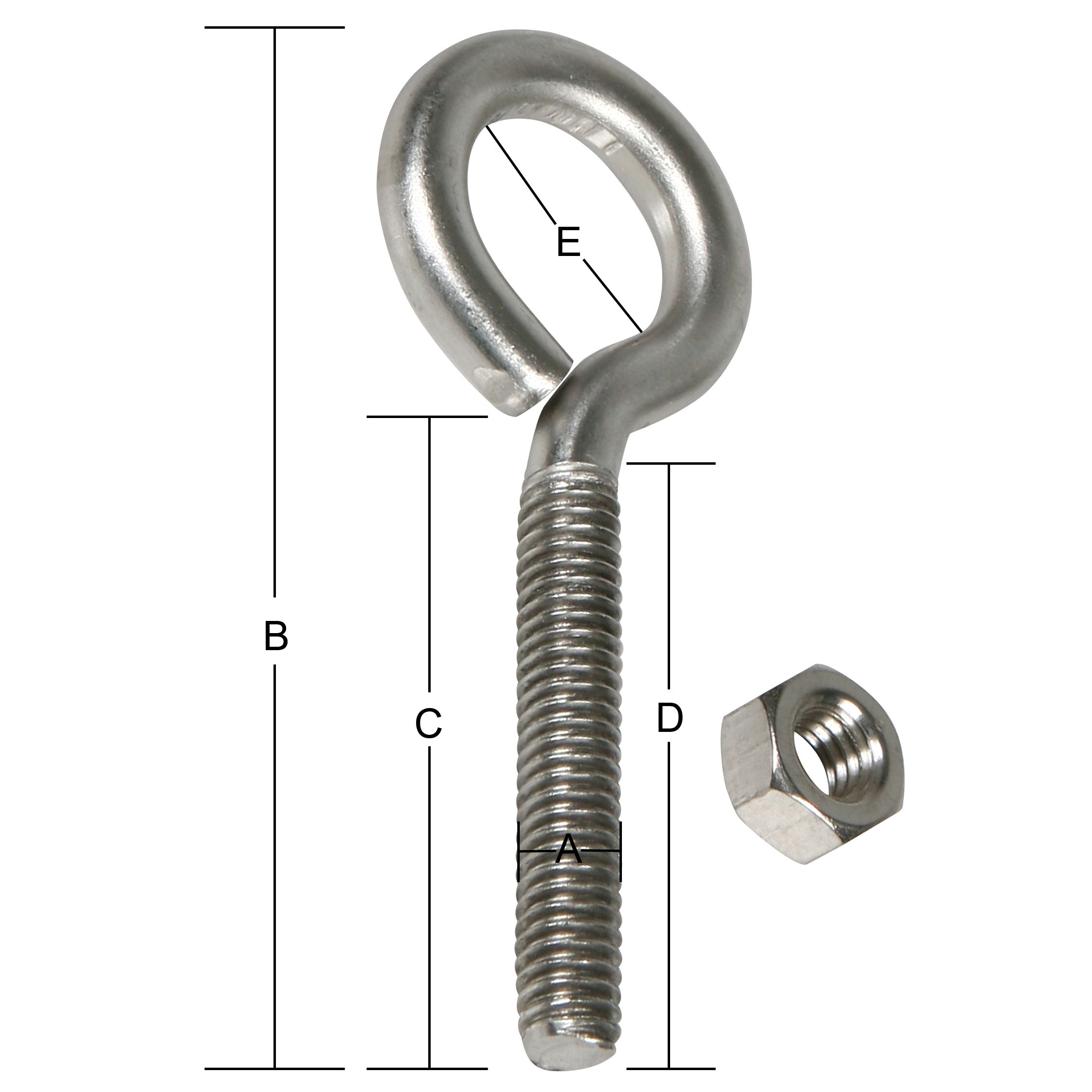 Details about   4 Packs Lehigh Stainless Steel Eye Bolt w Nut 3/16" x 3 7/8,Total 8 Eyebolts 