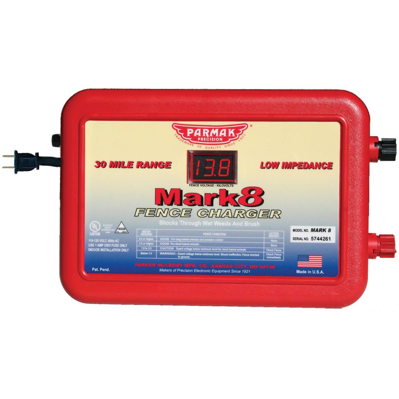 1.1 to 4.9 J Parmak MARK 8/7 Electric Fence Charger 110/120 V 