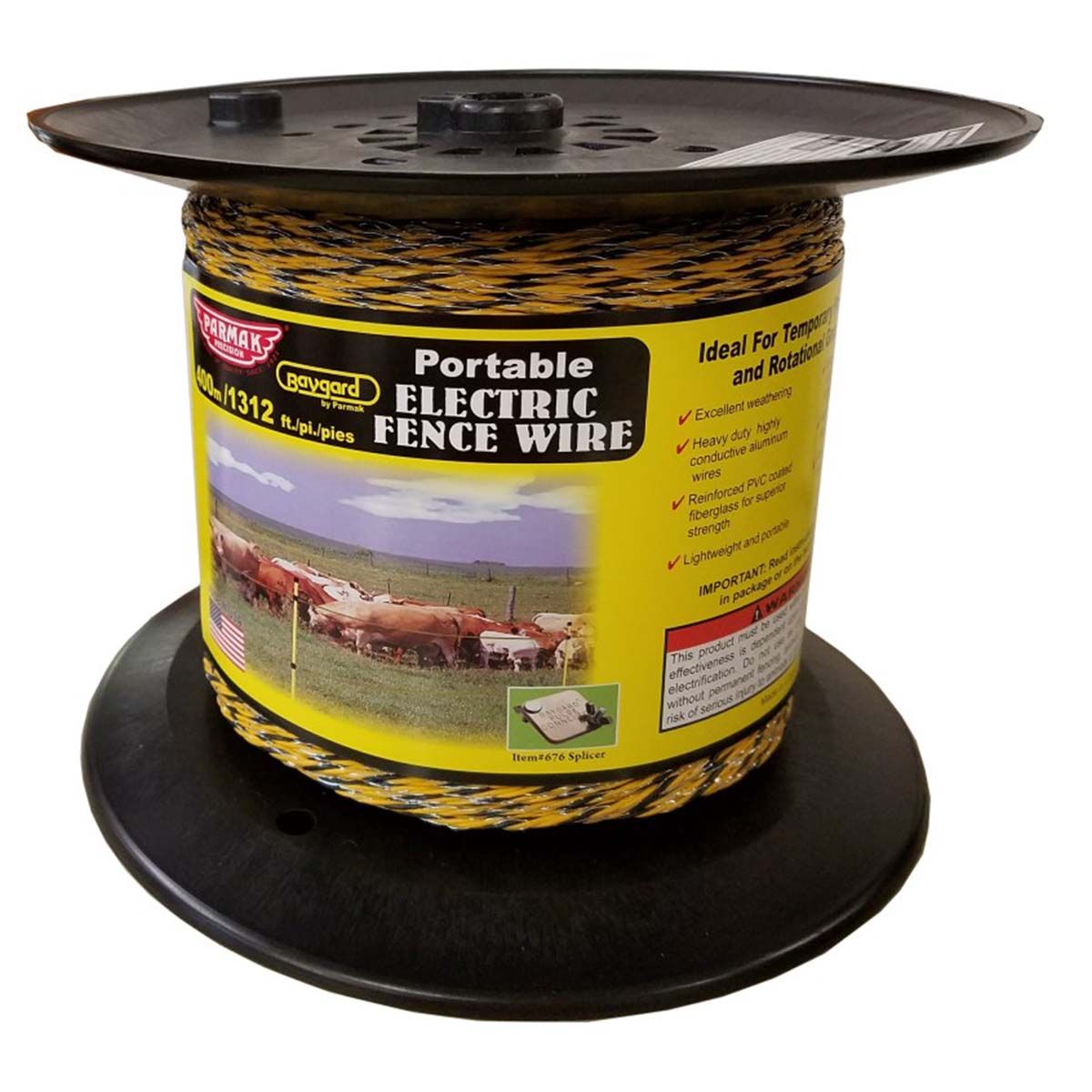 Yellow Black Poly Wire Electric Fencing Livestock Fence Roll Conductor 1312 ft 