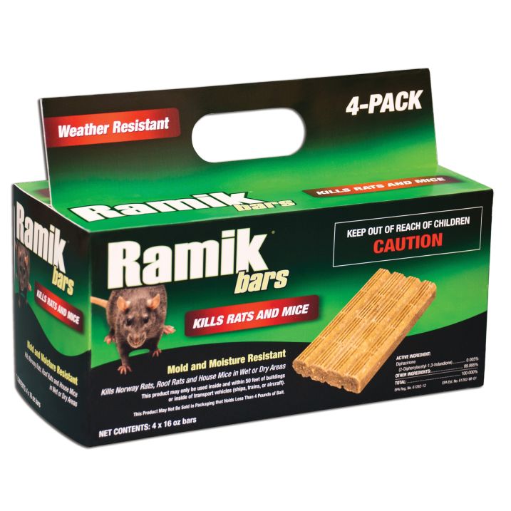 RAMIK BARS 4X1LB Mouse & Rat Bait Blocks With 6 Bait Stations 